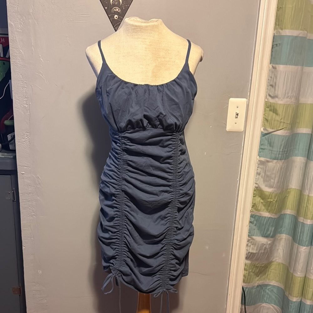 Blue Ruched Bodycon Mini Dress